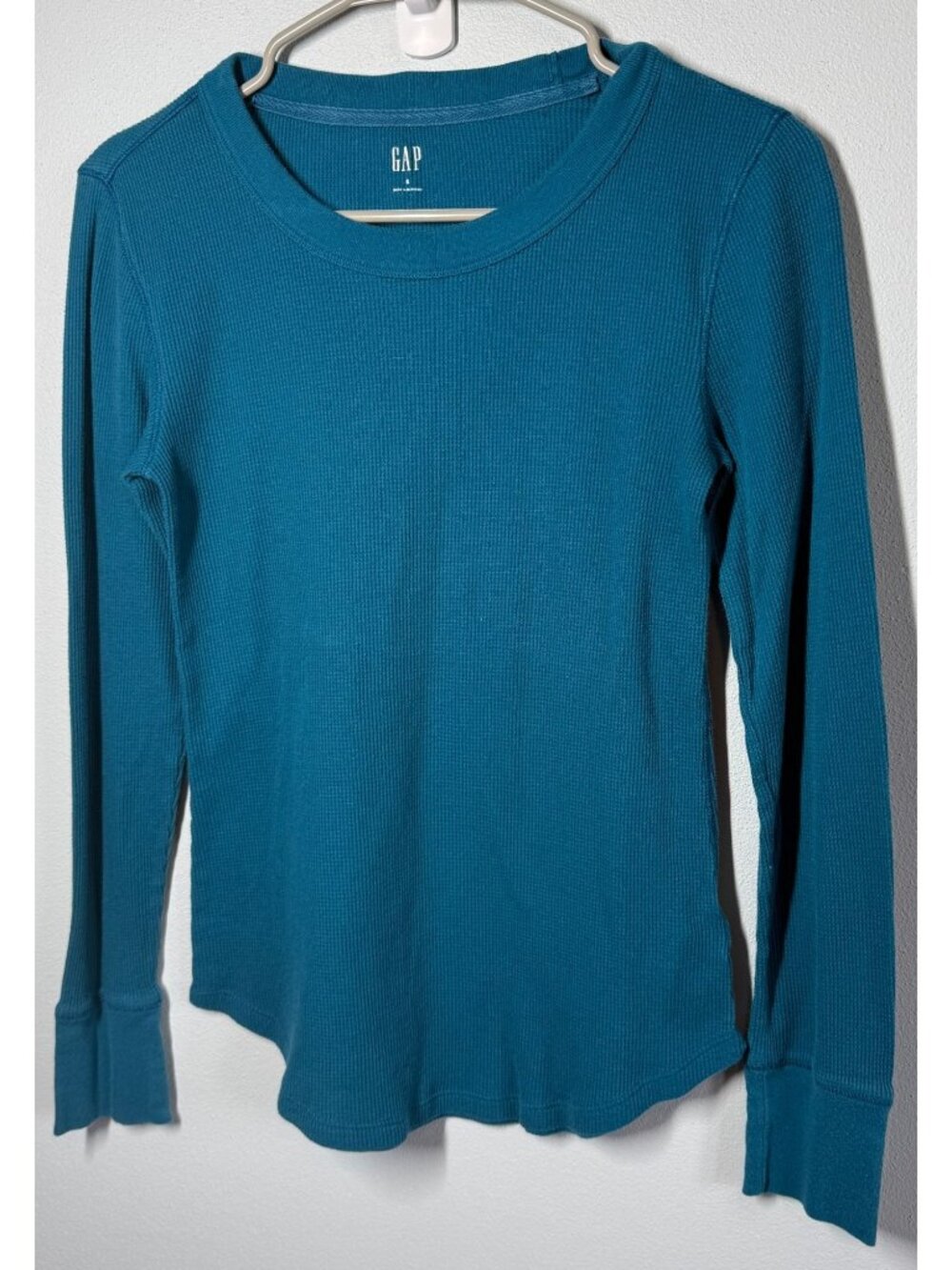 GAP Womens Small Blue Waffle Knit Thermal Top Long Sleeve Casual Basic Layering